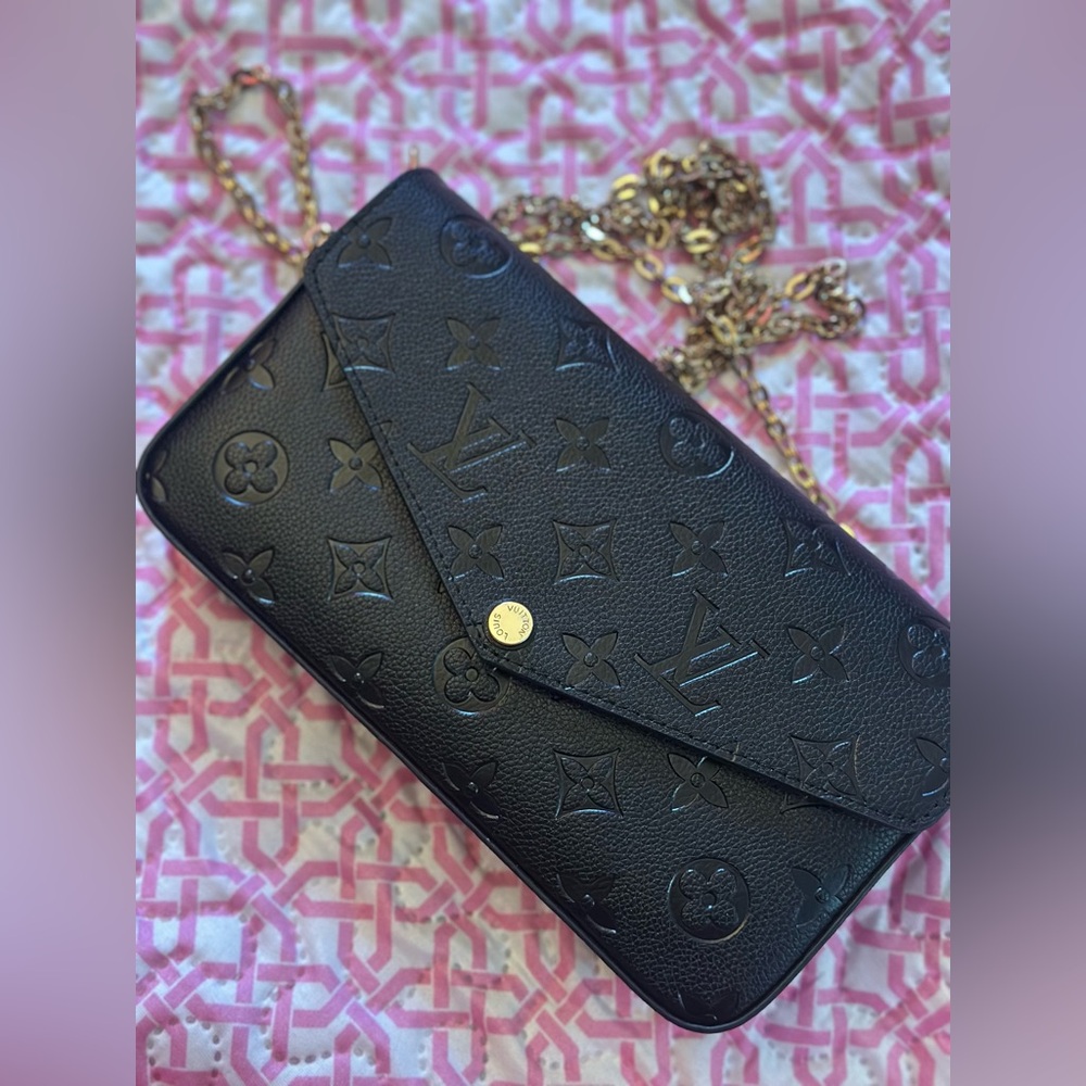 Fashion L& V Black Monogram Chain Bag Purse